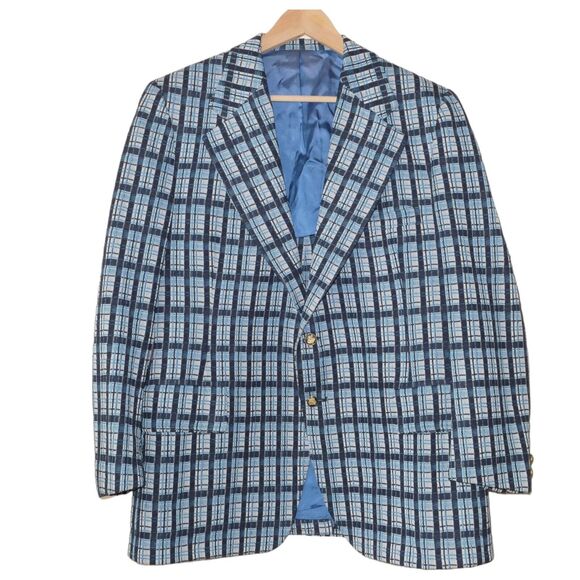 VTG Buckingham Clothes Morville Men's UK Sz 44R Blue Tartan Plaid Groovy Preppy - Picture 7 of 14